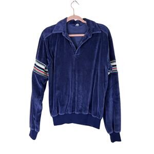 Par Four Sportswear Navy Blue Velvet Collar Long Sleeve Pullover Top Size M